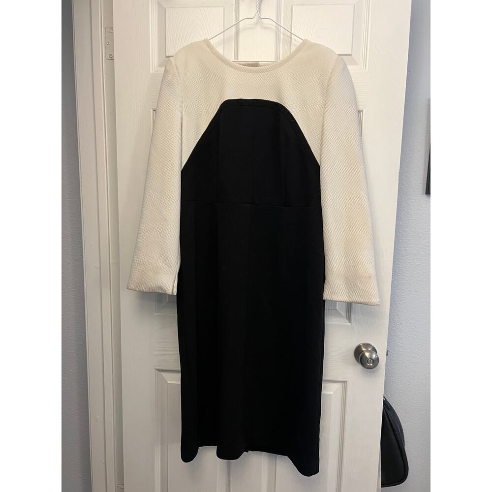 Dorinda Clark-Cole Midi Dress Women 16 Lined Mesh Long Sleeve Button White Black